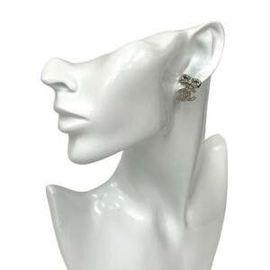 CHANEL Authentic Silver Logo Earrings